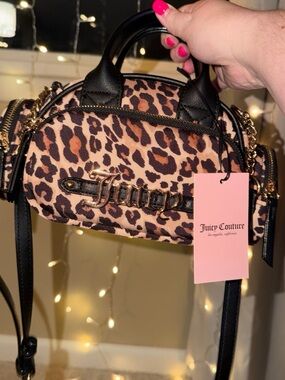 Juicy Couture Leopard Print Mini Satchel in Brown and Black